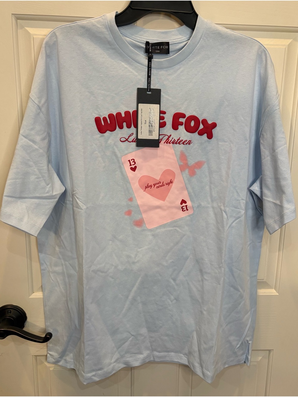 White Fox Women’s Lucky Thirteen Kalena Oversized Tee Blue Sz S/M